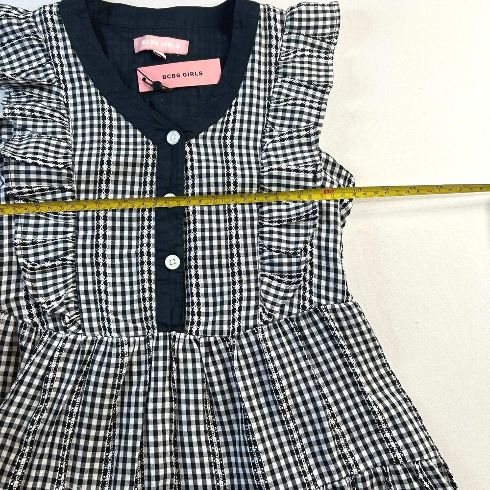 BCBG Girls Black White Gingham Tiered Ruffle Dress NWT Size 12 - Picture 5 of 7